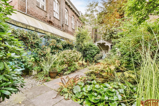 Delightful home courtyard with green trees