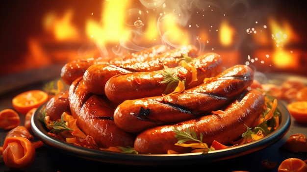 A delightful illustration of a sizzling bratwurst sausage on a grill