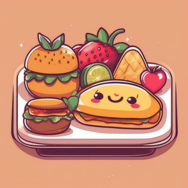 Photo delightful kawaii food illustration a cute and adorable handdrawn culinary creation