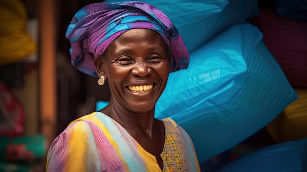 Delightful lady with blue shopping bag