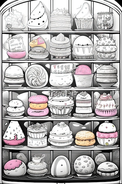 Foto una deliziosa pagina da colorare monochrome dessert illustration