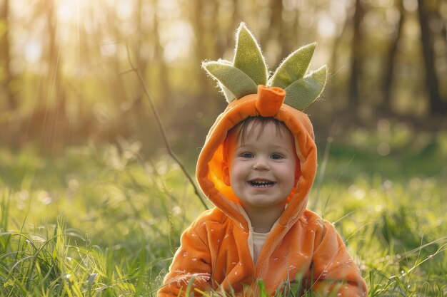 Photo a delightful moment captured as a young child embraces the spirit of easter