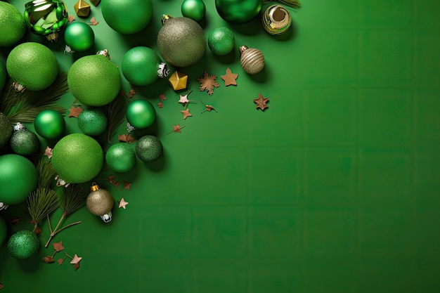 Delightful ornaments and decorations on a simple green background