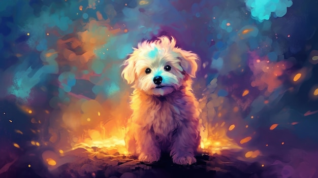 Delightful painting featuring a cute dog in the wild