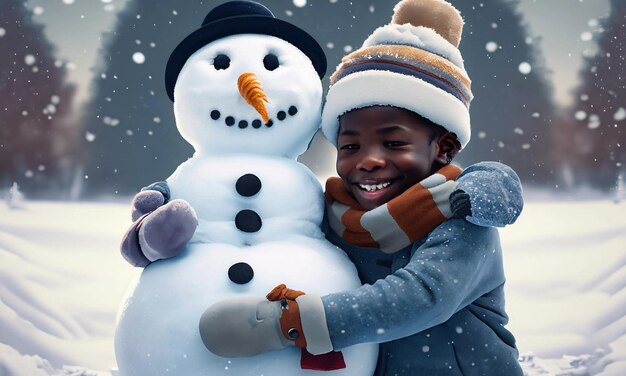 A delightful photograph capturing the innocence and magic of a snowman