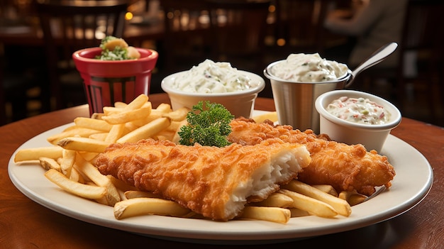 Delightful Plate of Crispy Fish and Chips Featuring