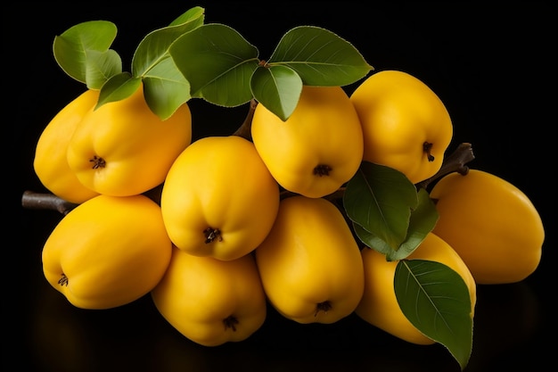 Delightful Quince Fruit Isolated on Black Generative Ai