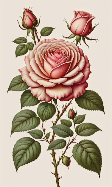 Фото Прекрасное розовое цветущее растение, как на старой ботанической иллюстрации