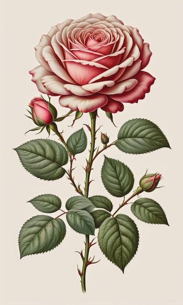 Photo delightful rose flowering plant as in vintage botanical illustration