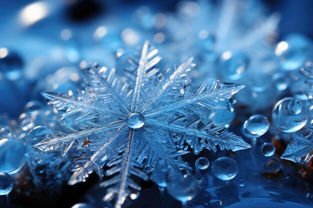 Delightful snowflake closeup on a blue background