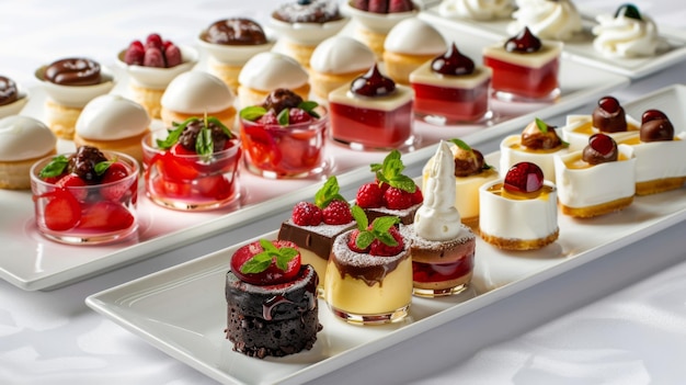 A delightful spread of miniature desserts perfect for sampling a variety of sweet flavors
