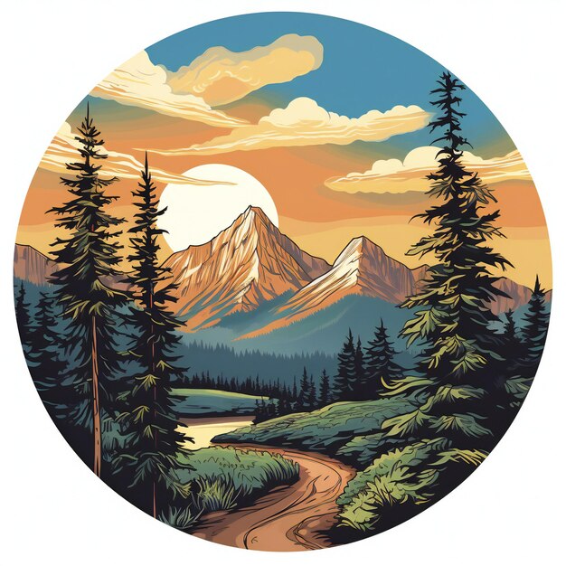 Photo a delightful sticker design that encapsulates the serene beauty of nature
