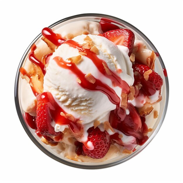 Delightful strawberry sundae isolated on dark background