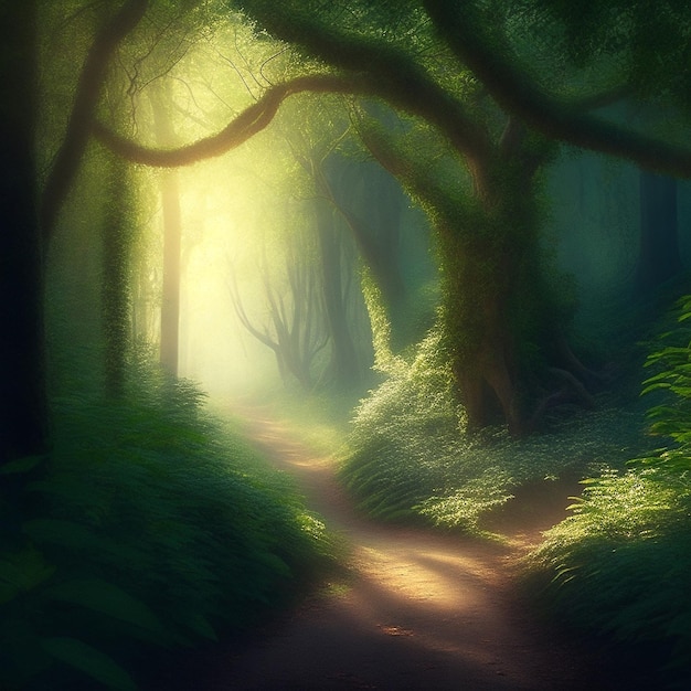 Delightful Sunbeams Journey through a Whimsical Forest Paradise