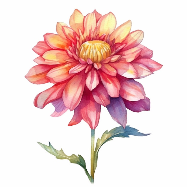 Delightful watercolor portrayal of a dahlia flower