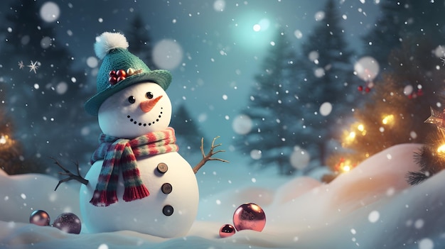 Прекрасная иллюстрация зимних праздников с веселым снеговиком