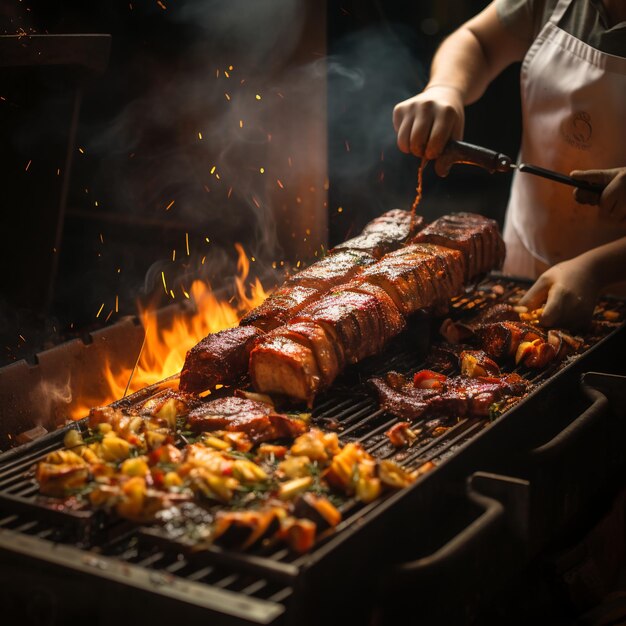 Photo delious rips getting cooked on a vertical smoker grill