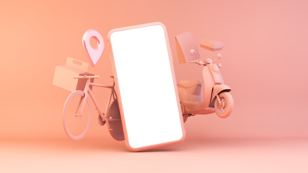 Photo delivery app illustration with device and transport objects