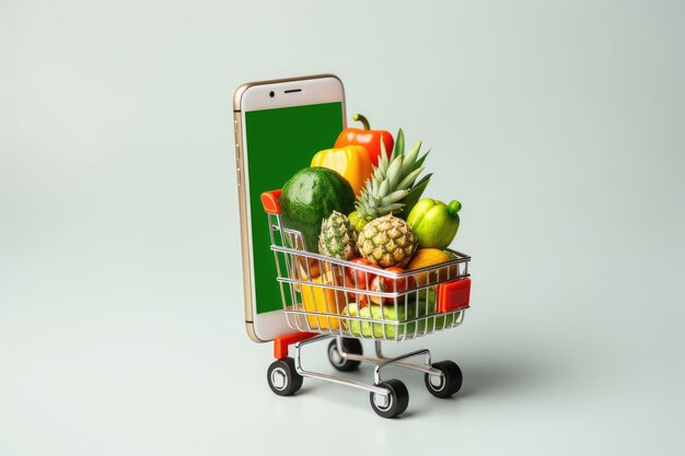 Delivery app service for food market on smartphone Online shop with food delivery concept Shop onlin