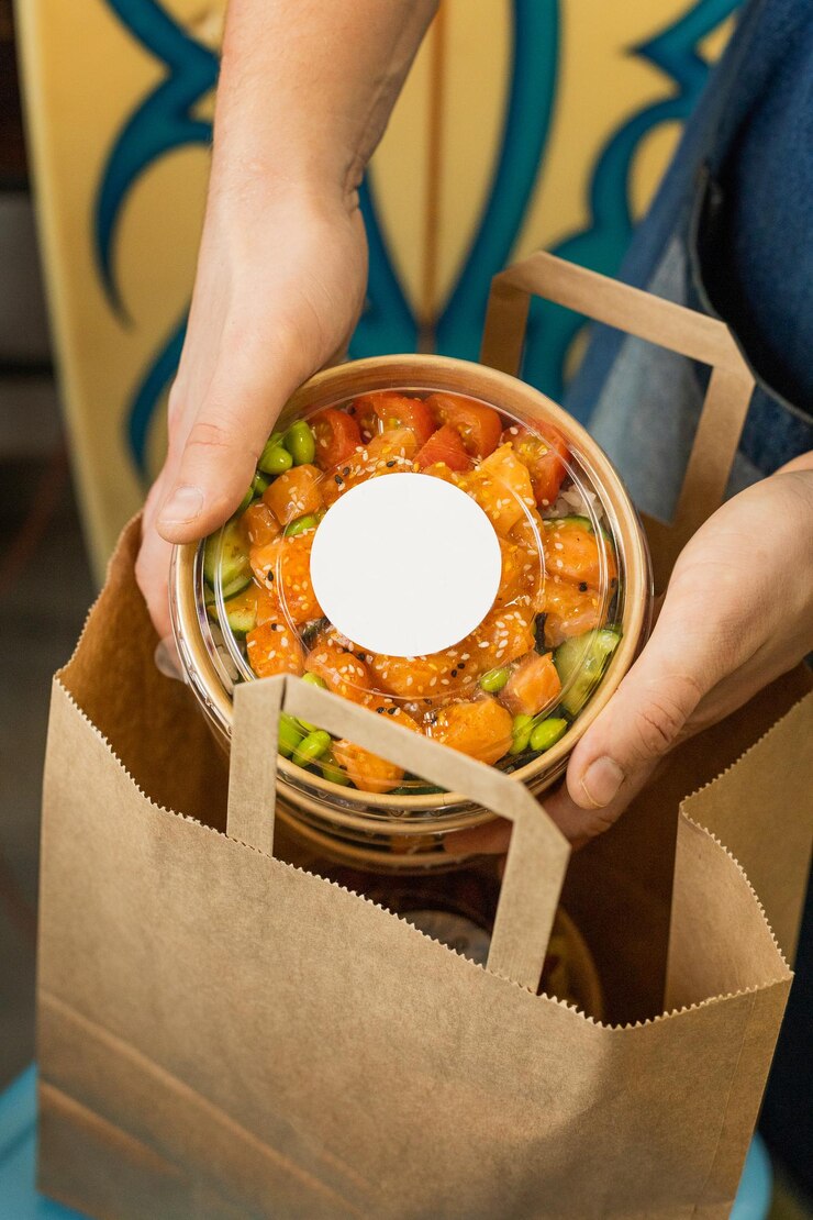 Delivery of biodegradable containers with poke mockup