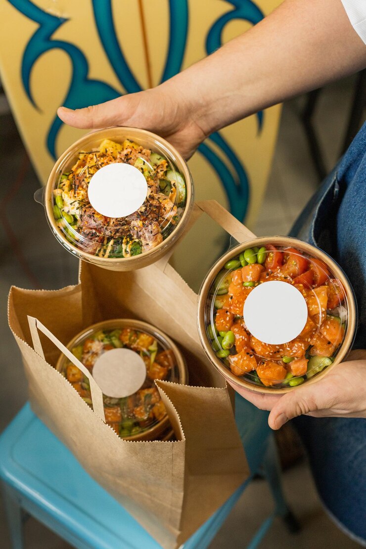Delivery of biodegradable containers with poke mockup