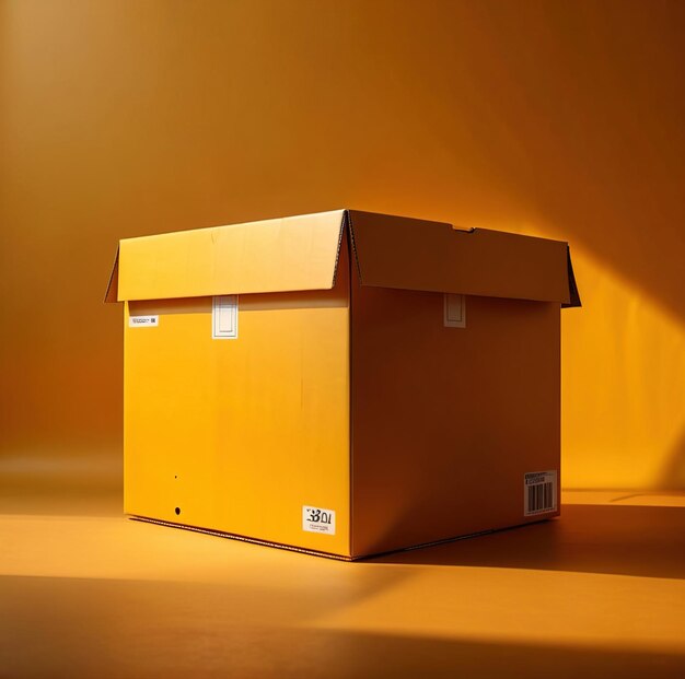 Photo delivery box parcel made of yellow cardboard