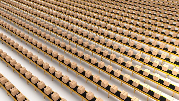 Delivery boxes on conveyor