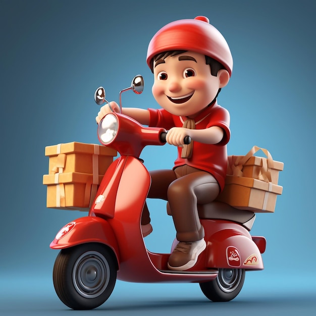 delivery boy riding a scooter with boxes in cartoon style