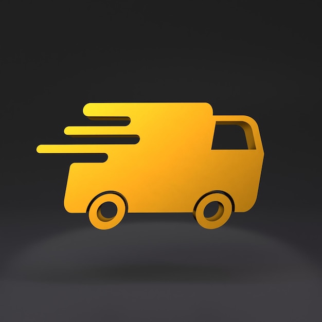 Delivery car golden icon 3d render illustration