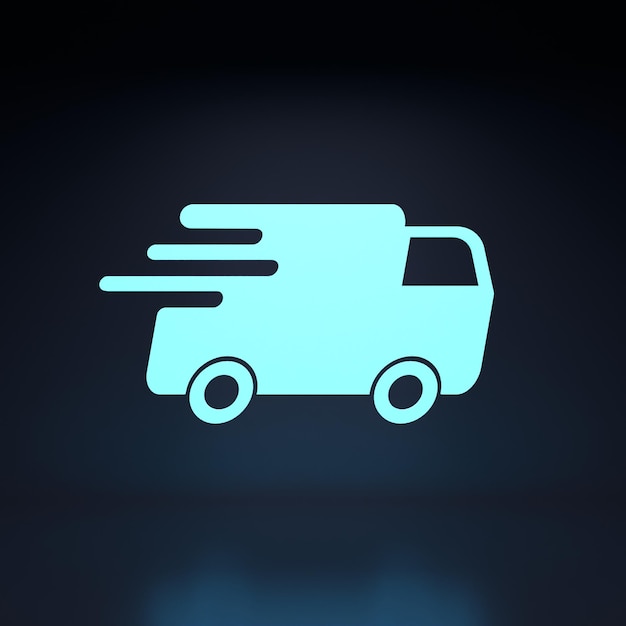 Delivery car neon icon 3d render illustration