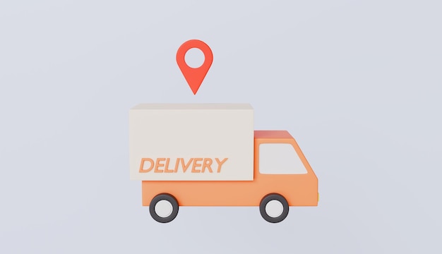 地図のピンアイコンの配達車 パーセル輸送 製品配送 迅速な配達コンセプト