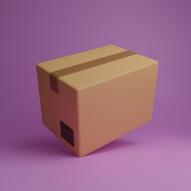 Photo delivery carton box 3d illustration on a purple background