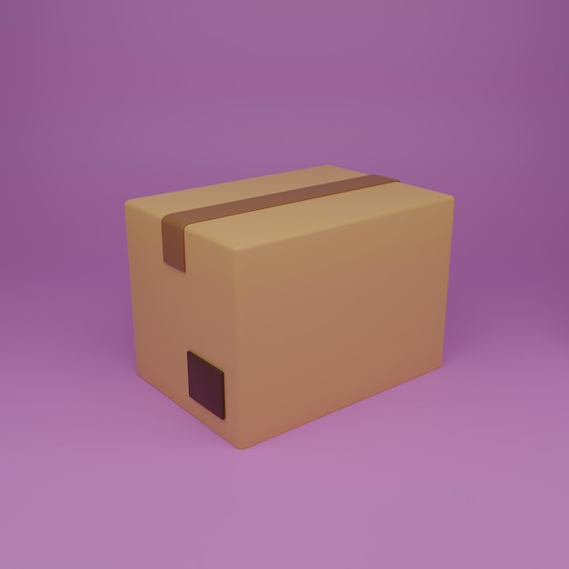 Photo delivery carton box 3d illustration on a purple background