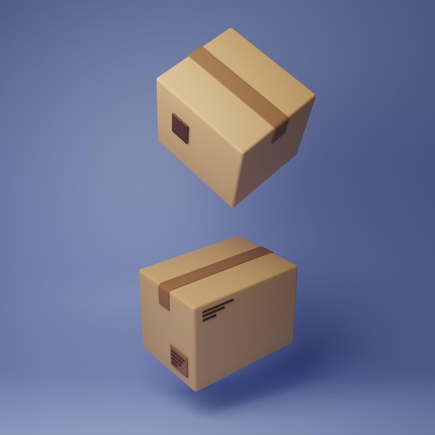 Photo delivery carton boxes 3d illustration on a blue background