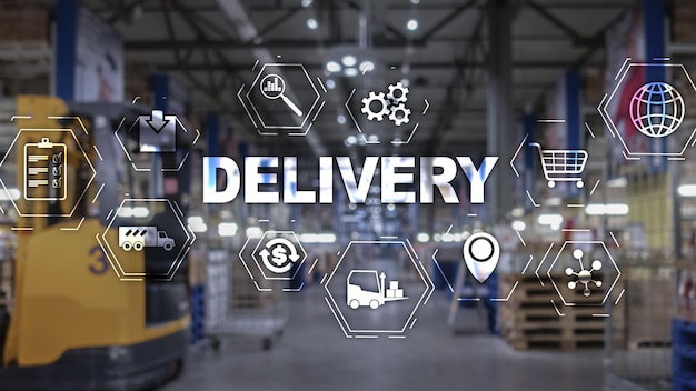 Delivery Concept On Blurred stores and warehouses