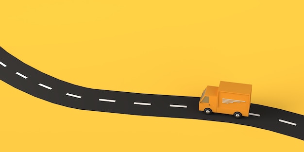 Delivery concept with truck on the road. Logistics. Copy space. 3D illustration.