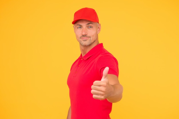 Delivery copy space Cashier shop staff Black friday Freight transportation Perfect delivery Delivery man yellow background Free services Express delivery courier service Parcel post package