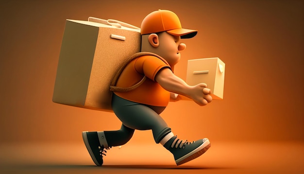 Delivery courier man holding Parcel Box. Fast online delivery service. Online order. Internet e-commerce. concept for website or banner.