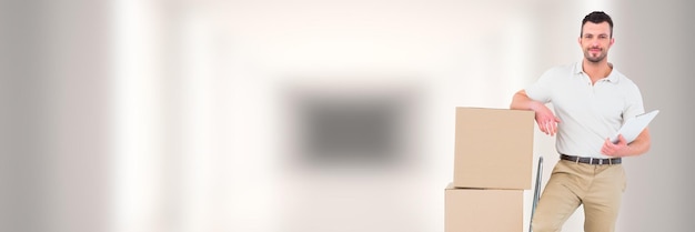 Delivery Courier with boxes in front of blurred background