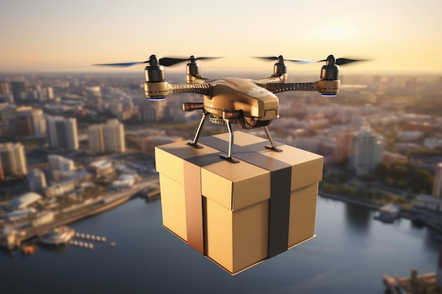 Delivery drone Autonomous delivery robot Business air transportation concept Generative Ai