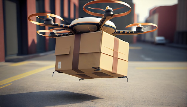 Delivery drone Autonomous delivery robot Business air transportation concept Generative ai