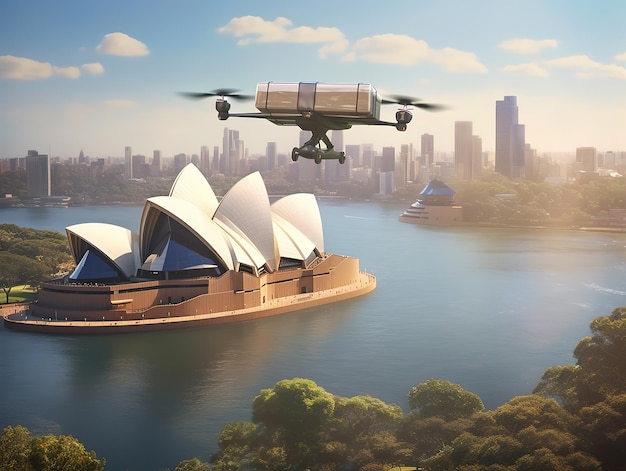 концепция доставки беспилотник онлайн концепция доставки Сиднейский оперный театр сгенерирован искусственный интеллект