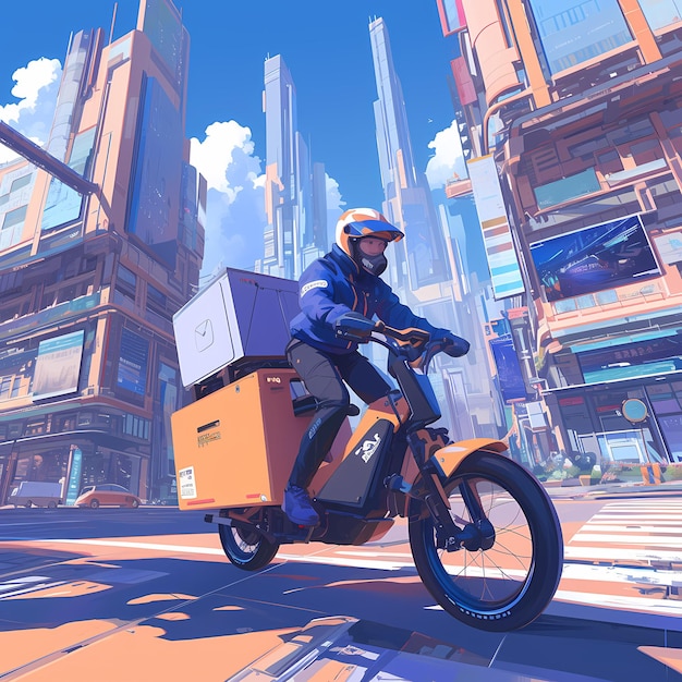 Delivery Ease Futuristic Urban Scooter Ride