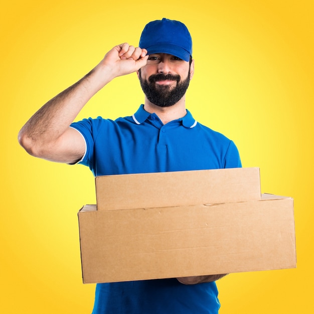 Delivery man  on colorful background