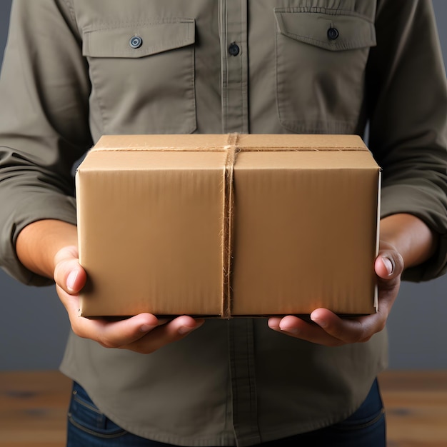 delivery man handing package to customer