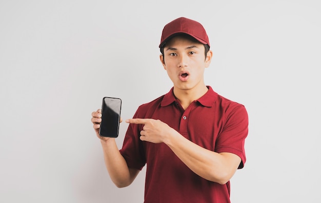 Delivery man holding phone