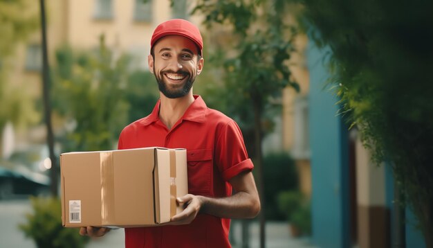 Delivery man holds a cardbox