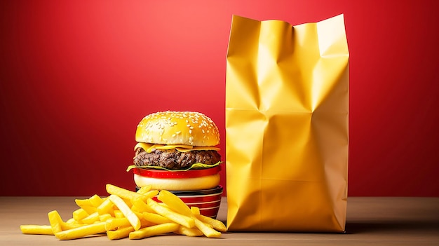 delivery man in red uniform smiling with food products