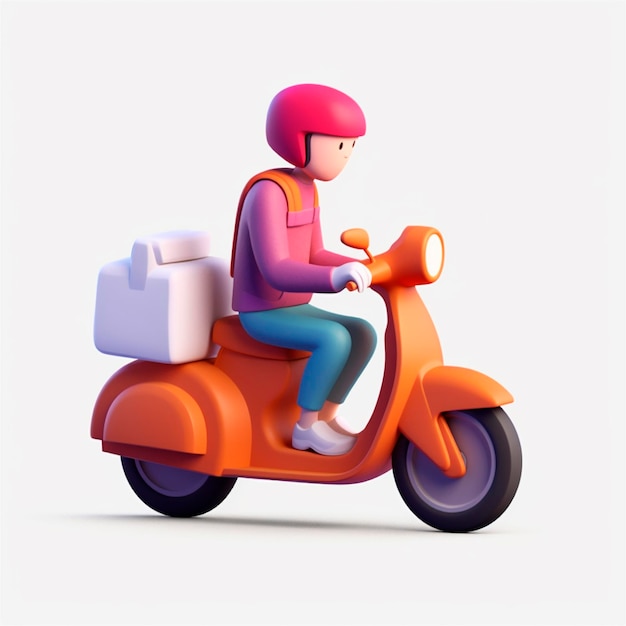 Delivery man riding moped scooter 3D icon cartoon style isolated on white background AI generated