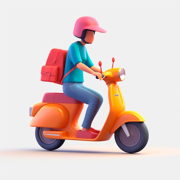 Photo delivery man riding moped scooter 3d icon cartoon style isolated on white background ai generated